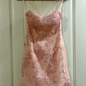 Elegant Pink Lace Prom Dress